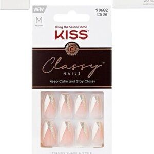 KISS Classy Medium Coffin Shaped Sparkle V French Tip Press on Nails